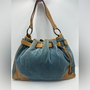 Kooba Blue Velvet Leather Trim Hobo-style shoulder bag